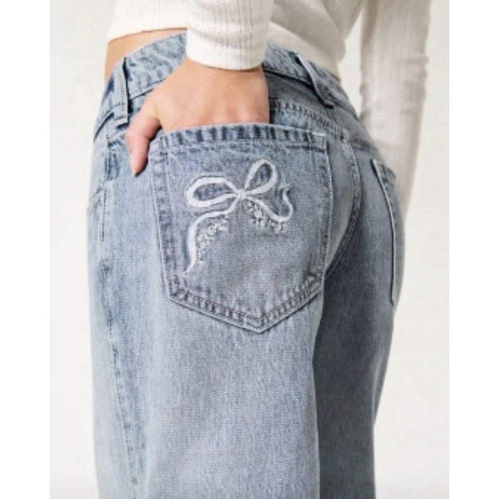Hollister Super Baggy Jeans Low Rise W29 8R Light Wash Grunge Y2K H37